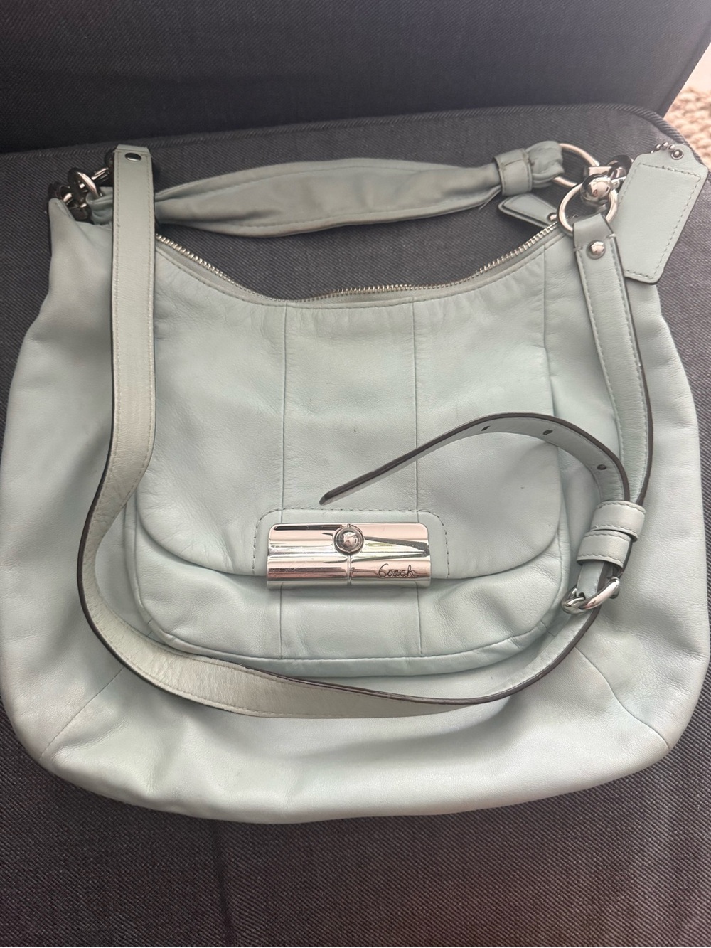 Coach Kristin Leather Hobo Bag in Light Blue/Baby Blue